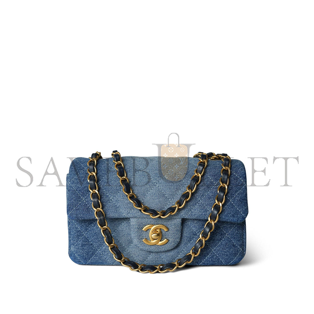 Ch*el 24s blue denim quilted mini rectangular flap aged as6990 (20*12*7cm)